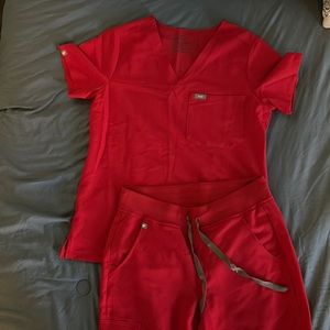 FIGS scrubs set. Red color. Great condition. Like New. Jogger pant